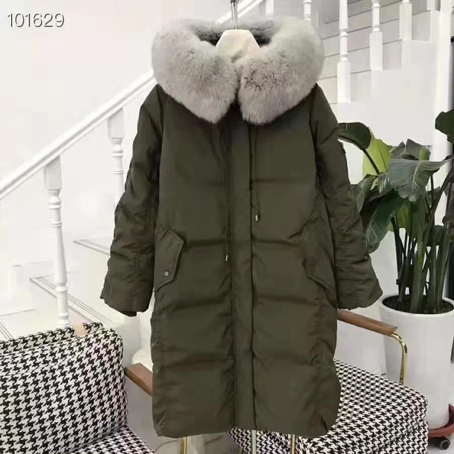 微瑕2025韩版宽松大码女大狐狸毛领中长款鹅绒加厚 羽绒服17403
