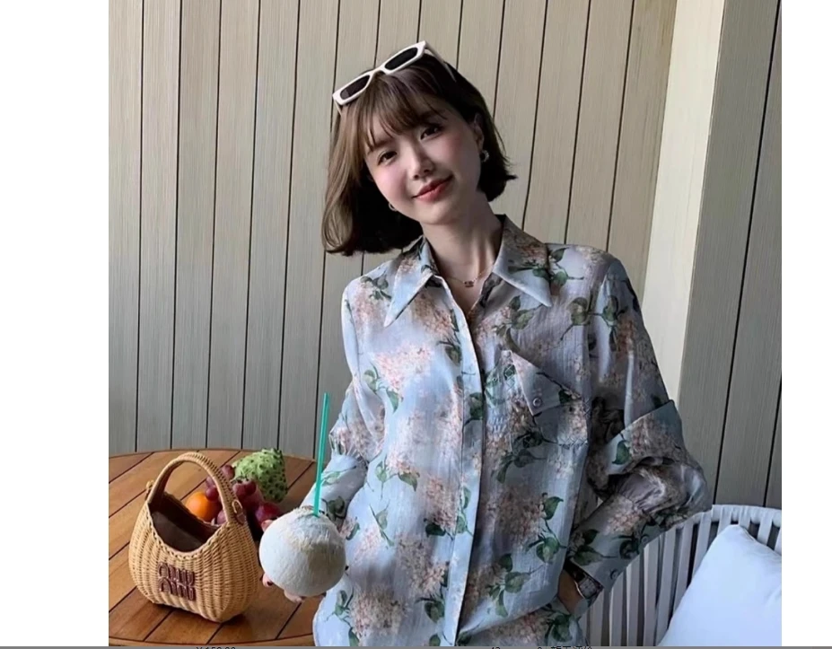 2025春夏新款法式碎花天丝衬衫复古设计长袖放晒上衣707