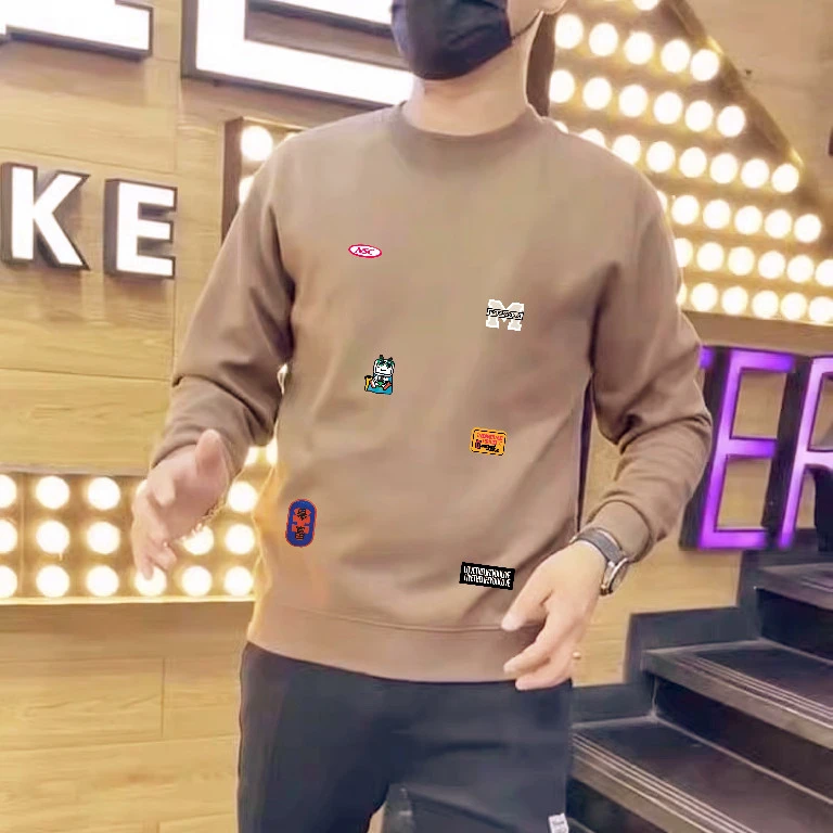 秋冬新款痞帅个性印花卫衣男潮牌圆领宽松休闲百搭长袖加绒打底衫