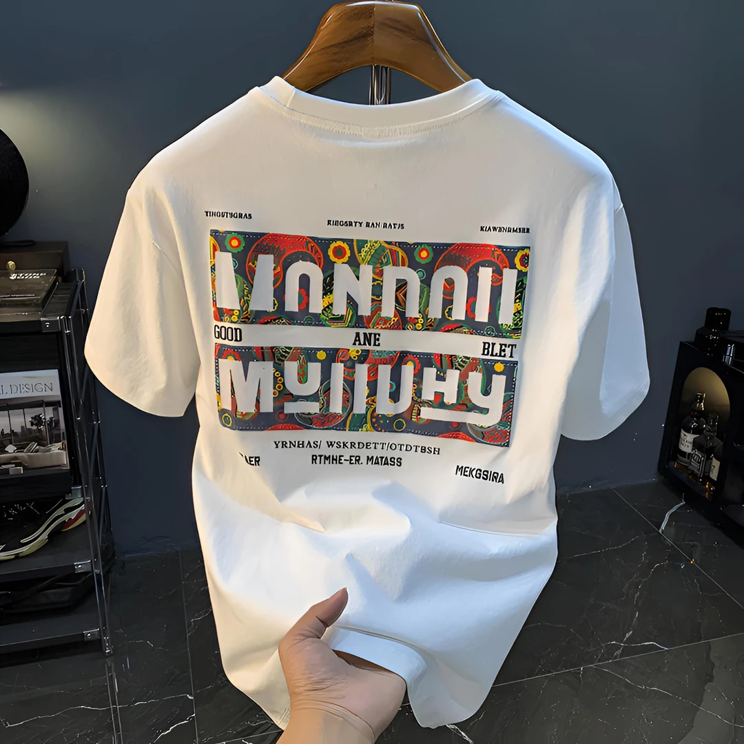 夏季新款个性字母印花纯棉短袖t恤男潮牌修身圆领休闲帅气半袖衫