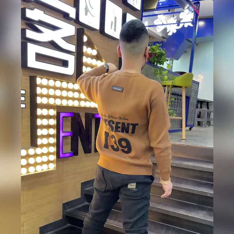 高级感卫衣男2025秋冬男士痞帅字母印花长袖韩版修身圆领百搭休闲