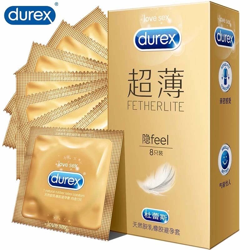 Durex/杜蕾斯超薄成人隐薄安全套套8只装夫妻用情趣用品天然胶乳橡胶避孕套男人用byt男性润薄套官方正品成年保密发货的