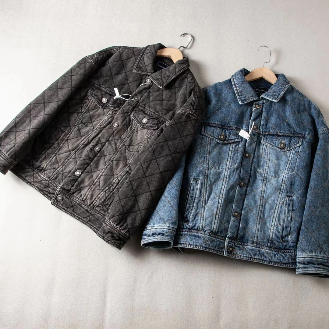 欧美版加大加厚重工水洗防风保暖硬汉户外牛仔绗棉棉衣外套夹克男