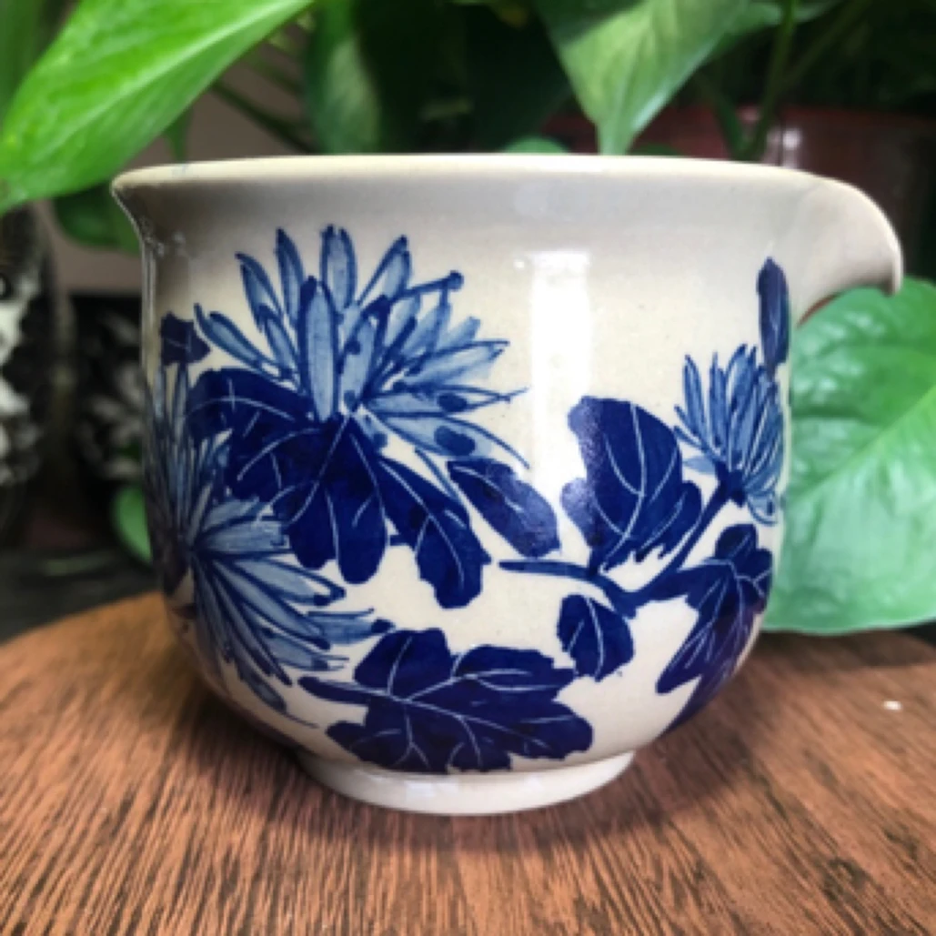 磁州窑纯手工高温釉下彩青花菊花杯公道杯茶具（有瑕）