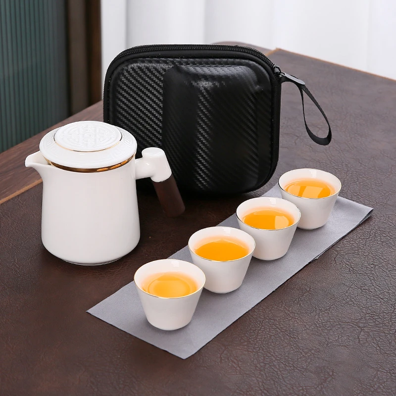 【便捷轻松泡】白瓷套装户外旅游泡茶喝茶装备随行快客杯一壶四杯