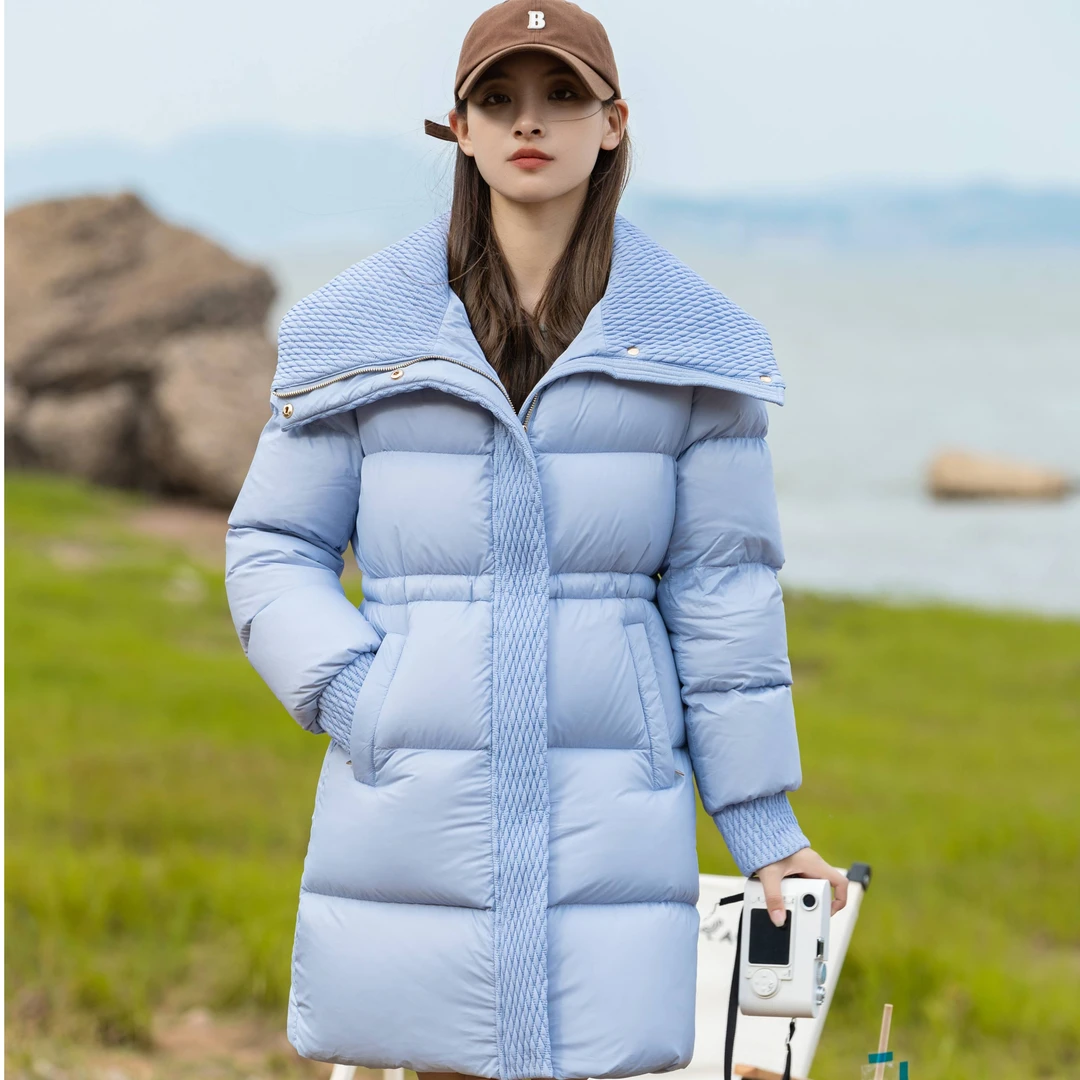 逐雅品牌95白鸭绒2023款高端加厚时尚保暖修身羽绒服女冬中长款