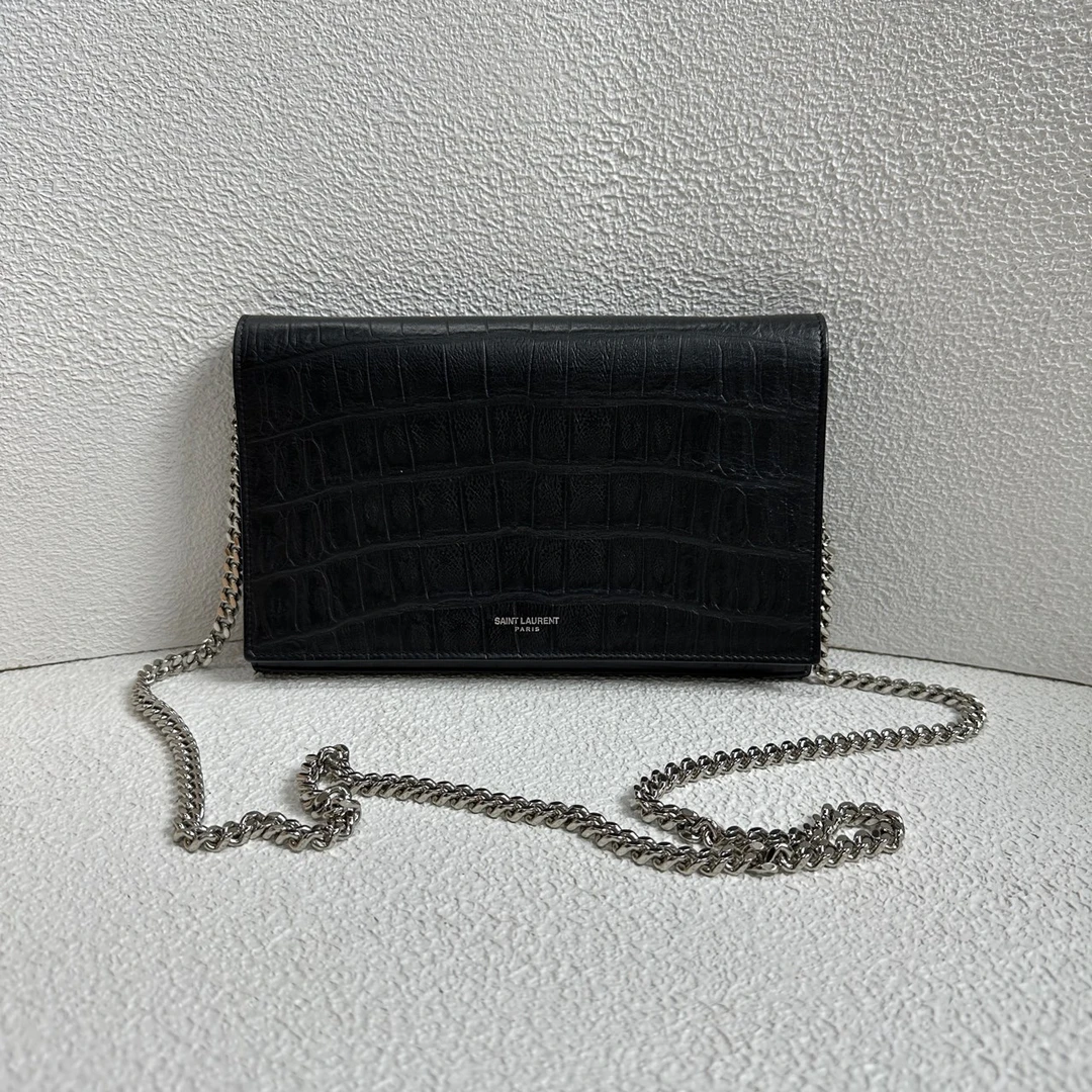95新 YSL/圣罗兰 【阿庞】01502/鳄压链条信封包/可单肩斜挎/22底长