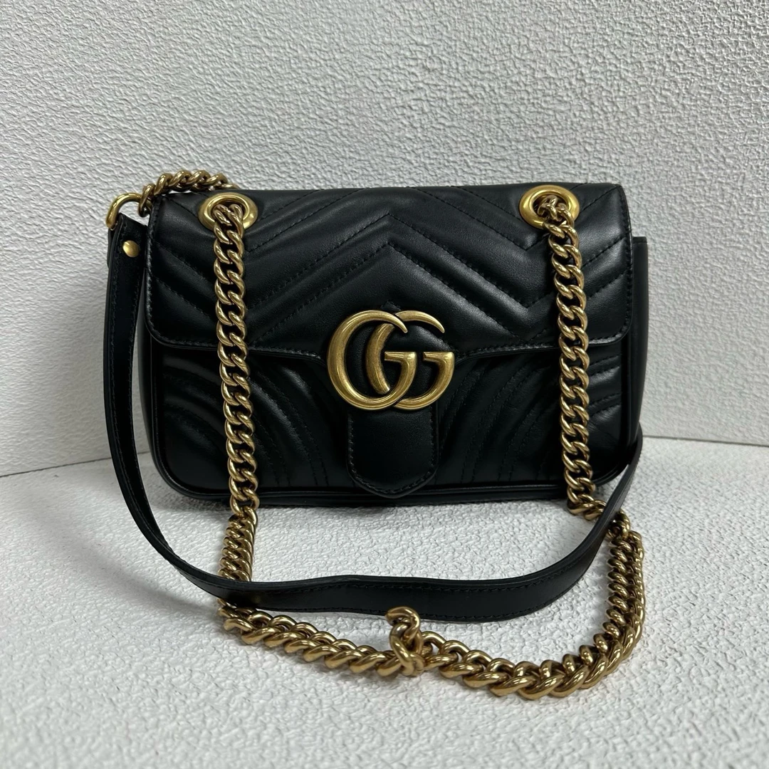 99新 GUCCI/古驰 【阿庞】01251/22黑金链条包
