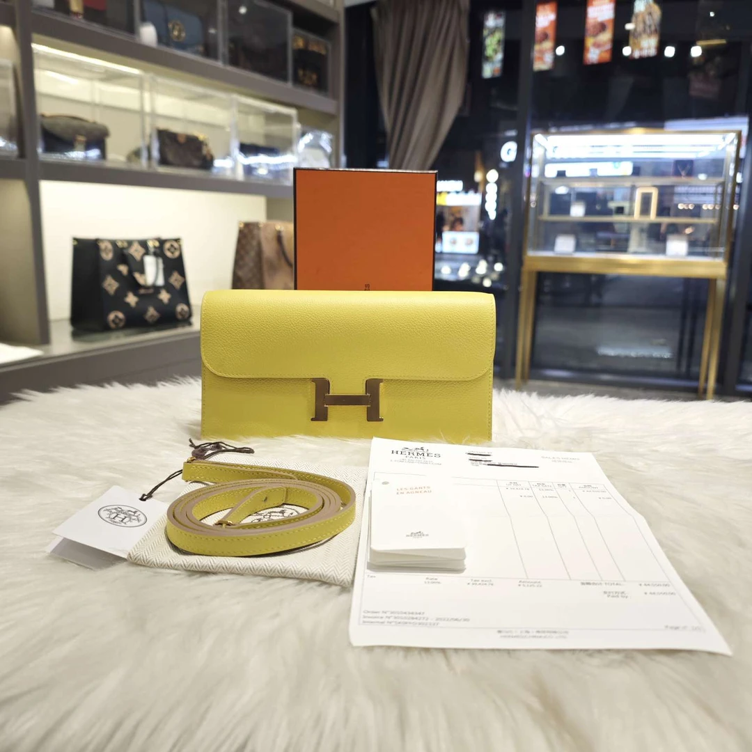 99新 Hermes/爱马仕 【阿庞】j0014/Z刻 柠檬黄金扣小包/可单肩斜挎