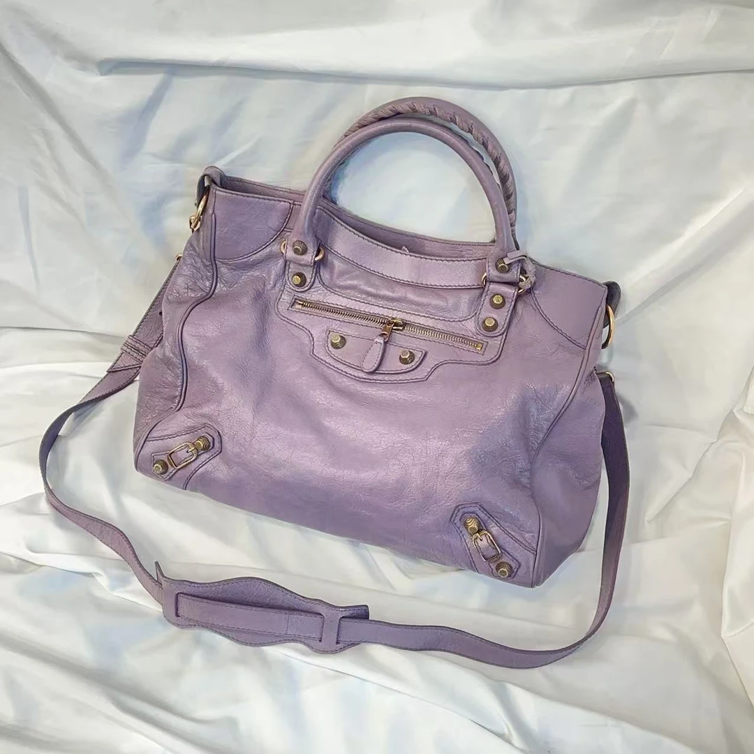 95新 Balenciaga/巴黎世家 紫色中号机车包/95新/cc