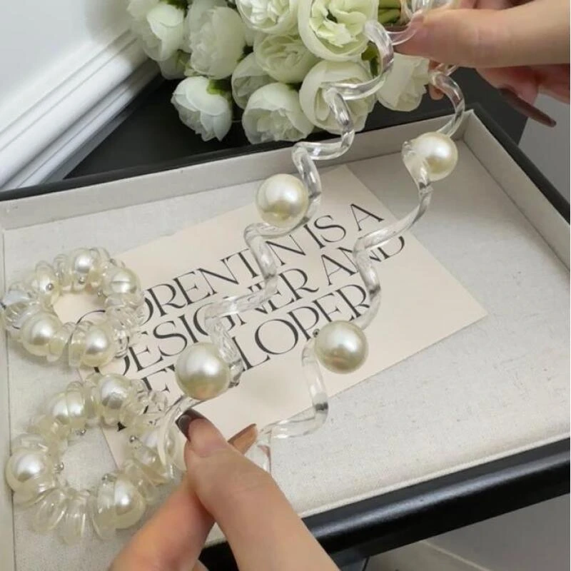 诗泊雅加粗气质发绳透明盯珠电话线发圈不伤发珠珠皮筋发饰女