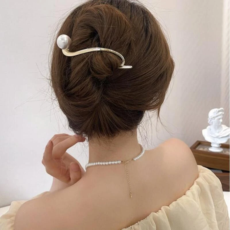 诗泊雅 高级感珍珠发夹后脑勺女气质发卡青蛙扣网红一字夹子头饰