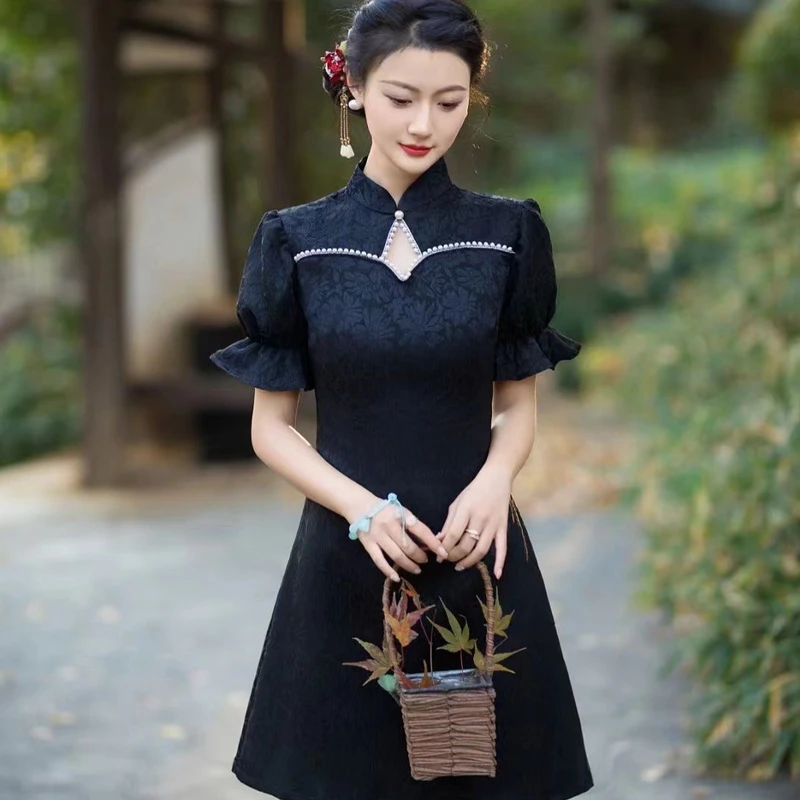 za千姿百态-衣长90中式旗袍小个子短款改良气质日常新款