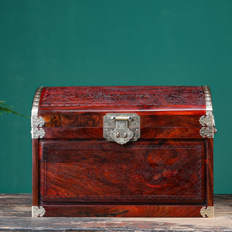 恆瑋閣老挝大红酸枝（交趾黄檀）雕花弧形珠宝箱收纳盒首饰盒红木