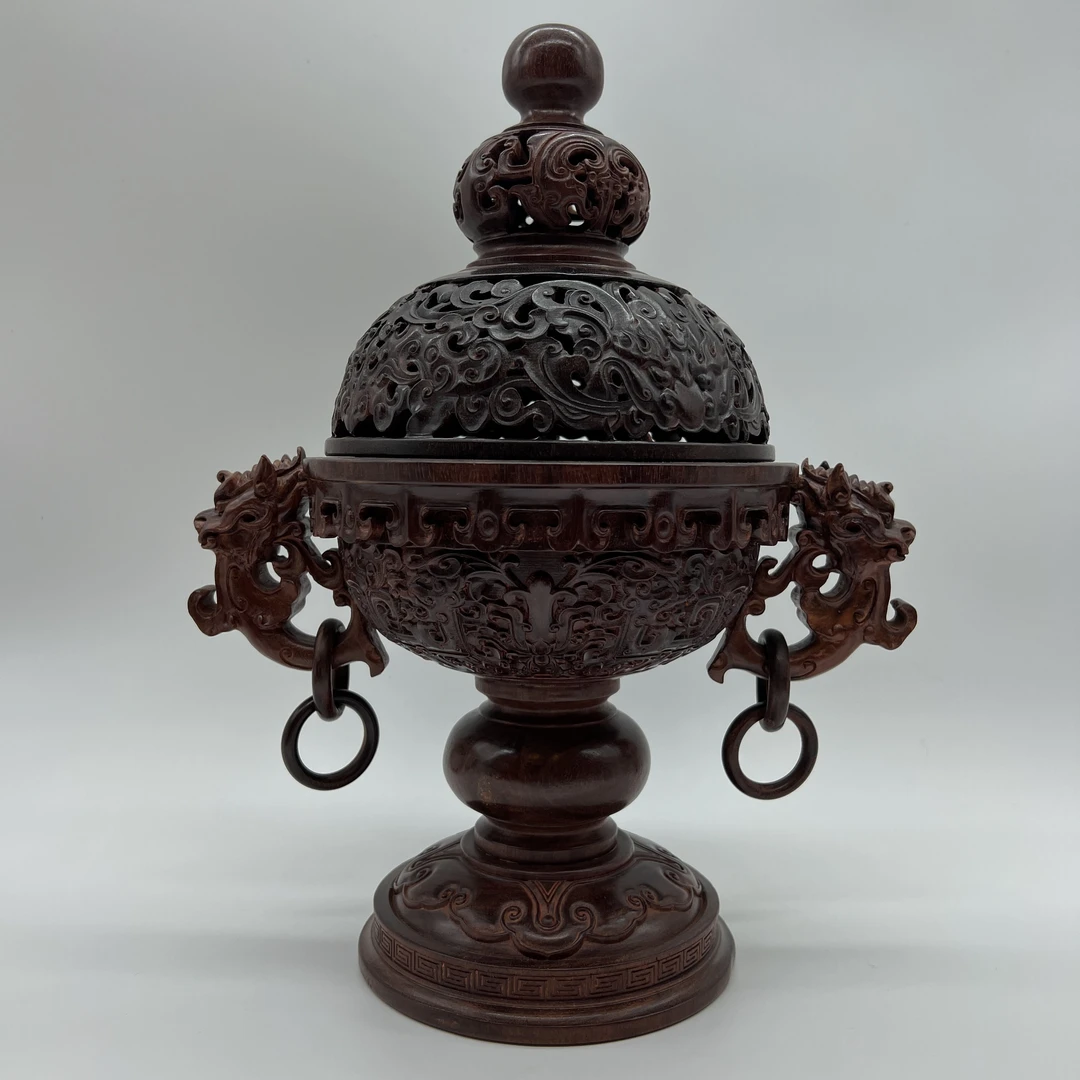 老挝红酸枝盘香炉熏香炉插香炉红木宝莲灯香炉（直径27/高35公分）
