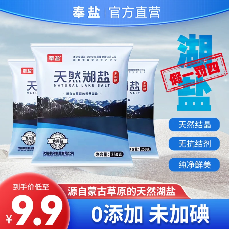 【两亲家补贴】天然湖盐250g*11袋未加碘家用食用盐优质健康