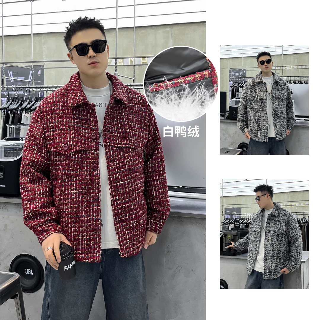 冬季韩版男士翻领长袖羽绒服百搭潮流时尚工装小香风羽绒服7208