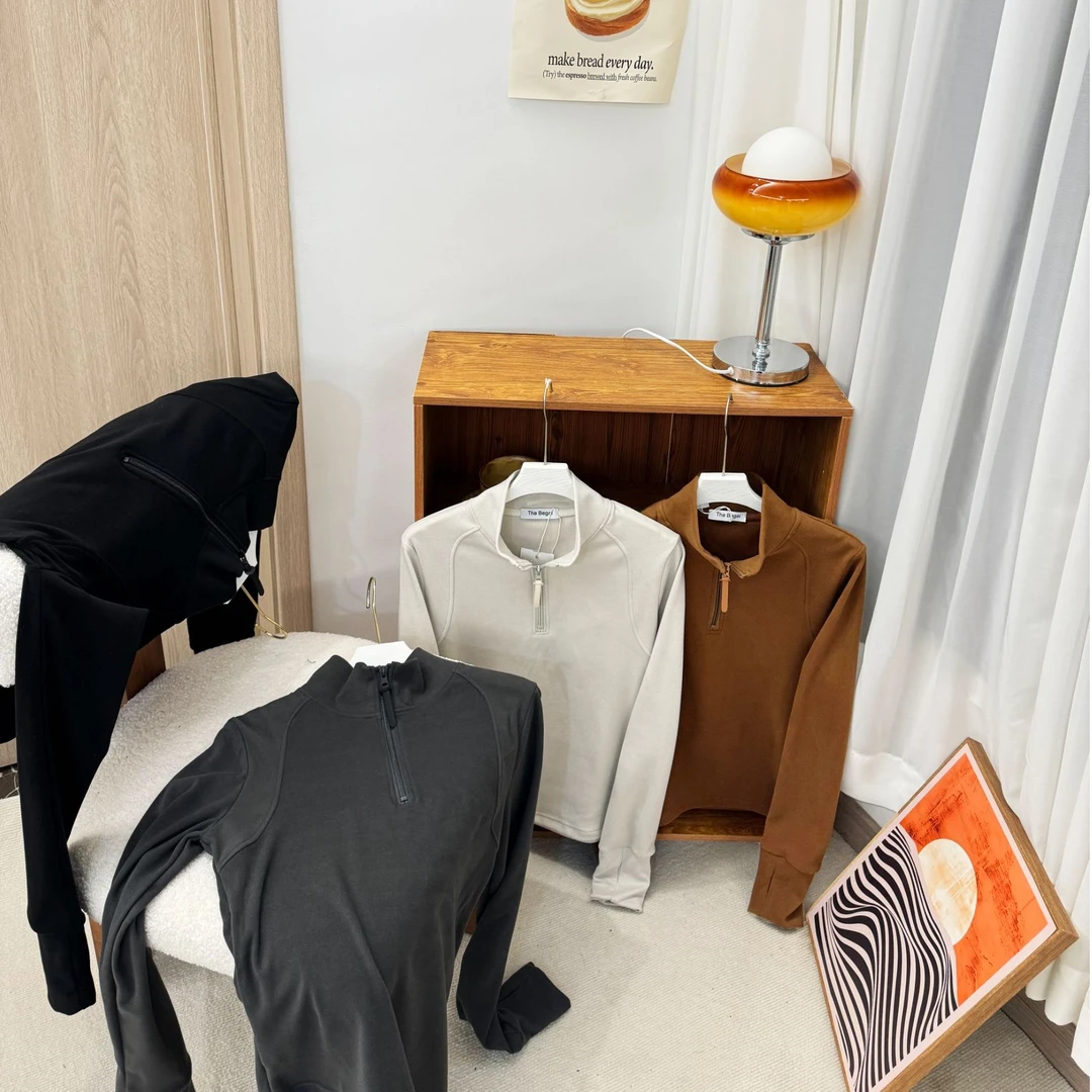 2024秋冬季休闲时尚百搭暖绒立领长袖双面磨毛德绒打底衫21580