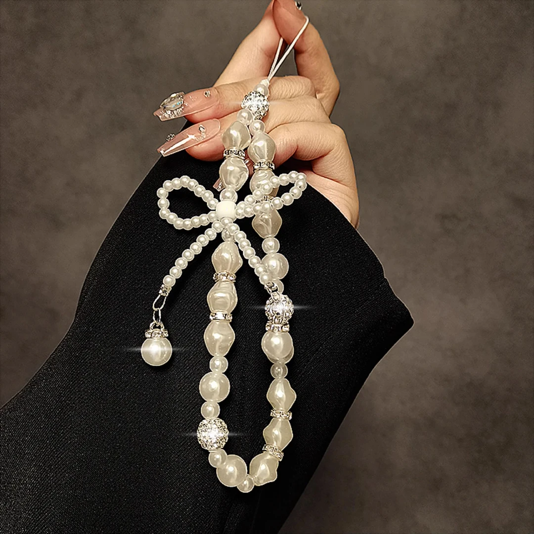 高级感手机挂绳串珠新款小香风气质女神珍珠蝴蝶结手腕绳编织链条