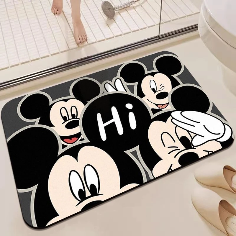 硅藻泥浴室地垫卫生间吸水米奇家用卡通耐脏防滑地毯进门口脚垫子
