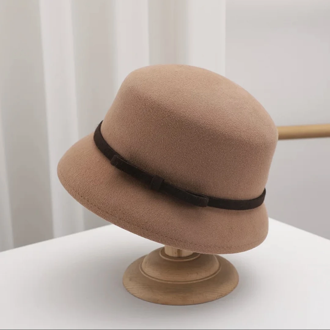 秋冬新品赫本优雅盆帽蝴蝶结帽气质1014