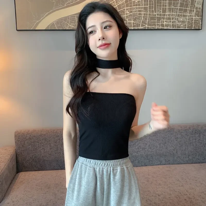 黑色吊带背心女内搭夏季外穿一字肩无袖洋气打底紧身美背性感上衣