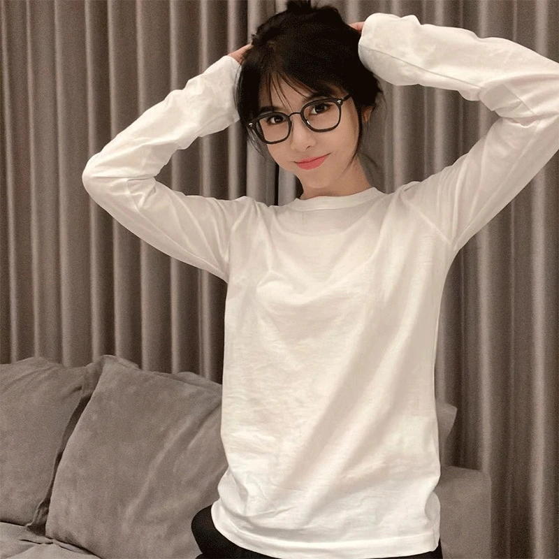 白色长袖t恤女内搭打底衫2025春秋款韩版宽松纯色小个子百搭上衣