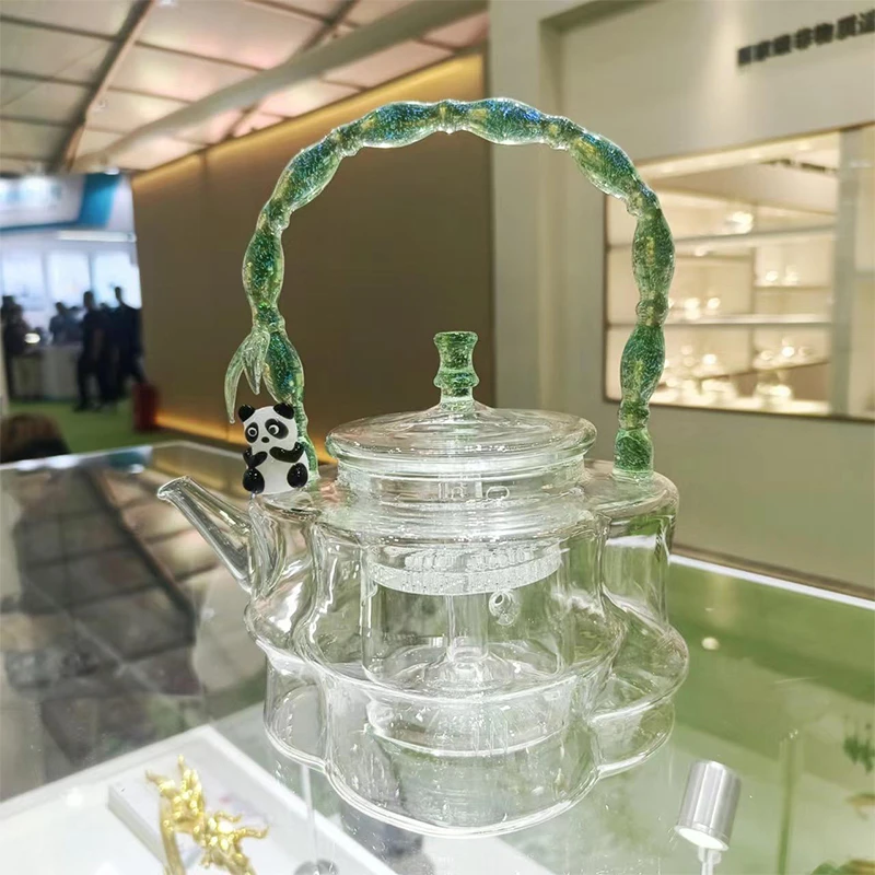 晶焱新款熊有成竹玻璃茶壶泡茶焖茶家用高档烧水烧茶煮茶一体单壶