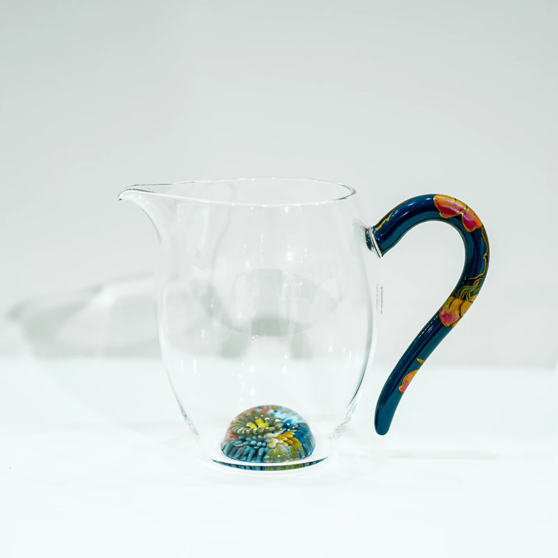 晶焱大漆公道杯玻璃带底珠加厚透明耐热分茶器高档功夫茶具家用杯