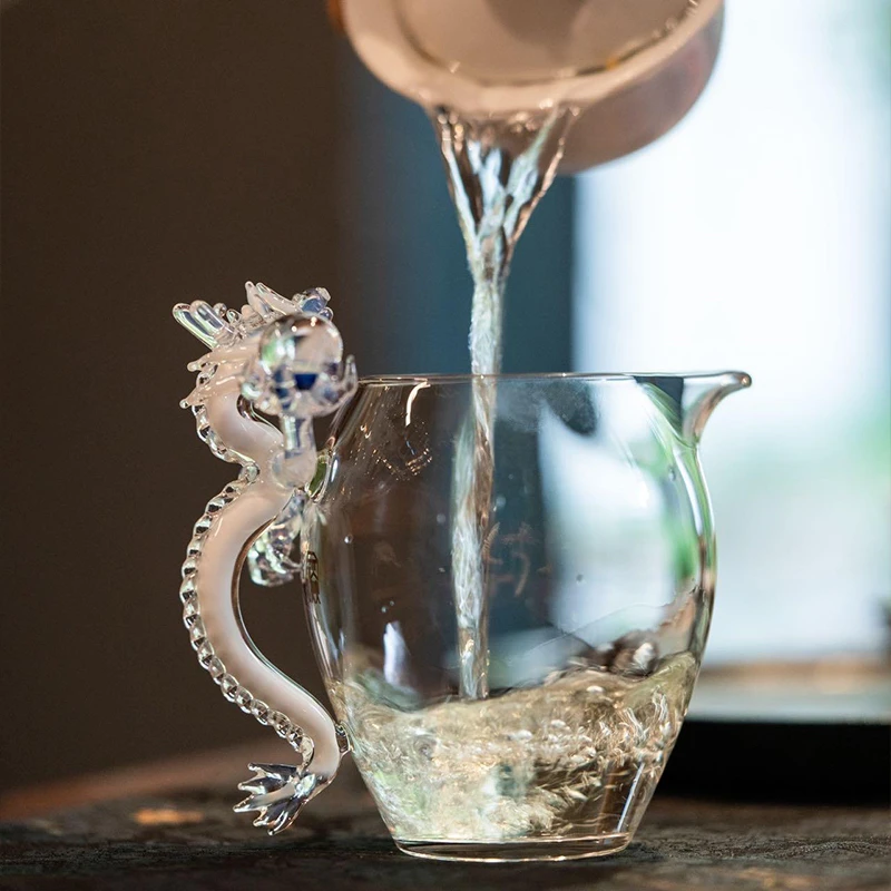 晶焱龙年茶具小白龙把手玻璃公道杯独特公道杯高端品牌