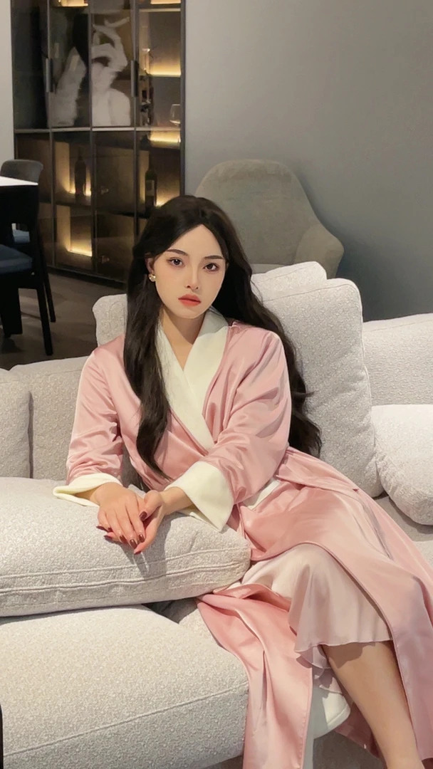 【长泽雅美】自带贵气睡袍落霞粉睡衣复古进口绒家居服晨袍长袖浴袍