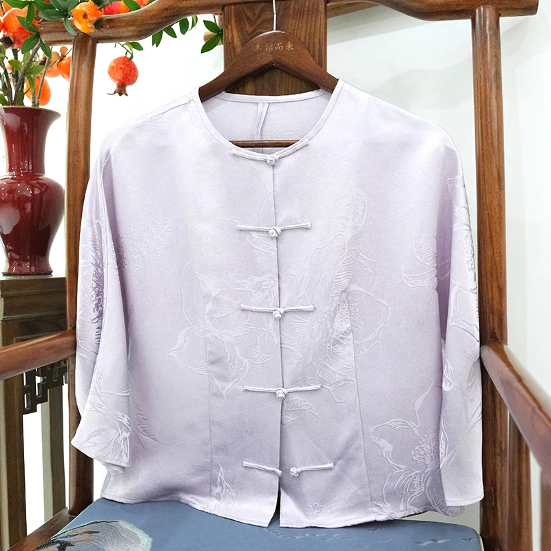 『迟月』新中式桑蚕丝大王缎上衣GXMM0404