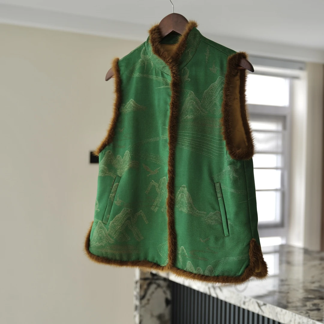 『敬春』新中式30姆米桑蚕丝金丝秋冬马甲DGWQ2586