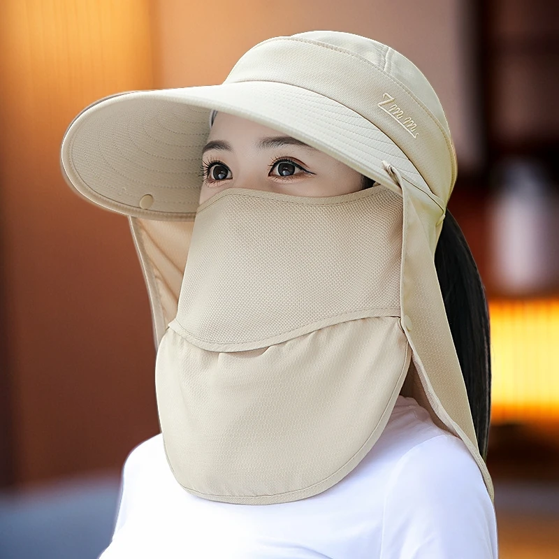 遮阳帽女防晒帽子夏季大沿骑车遮脸面罩防紫外线采茶帽干活太阳帽