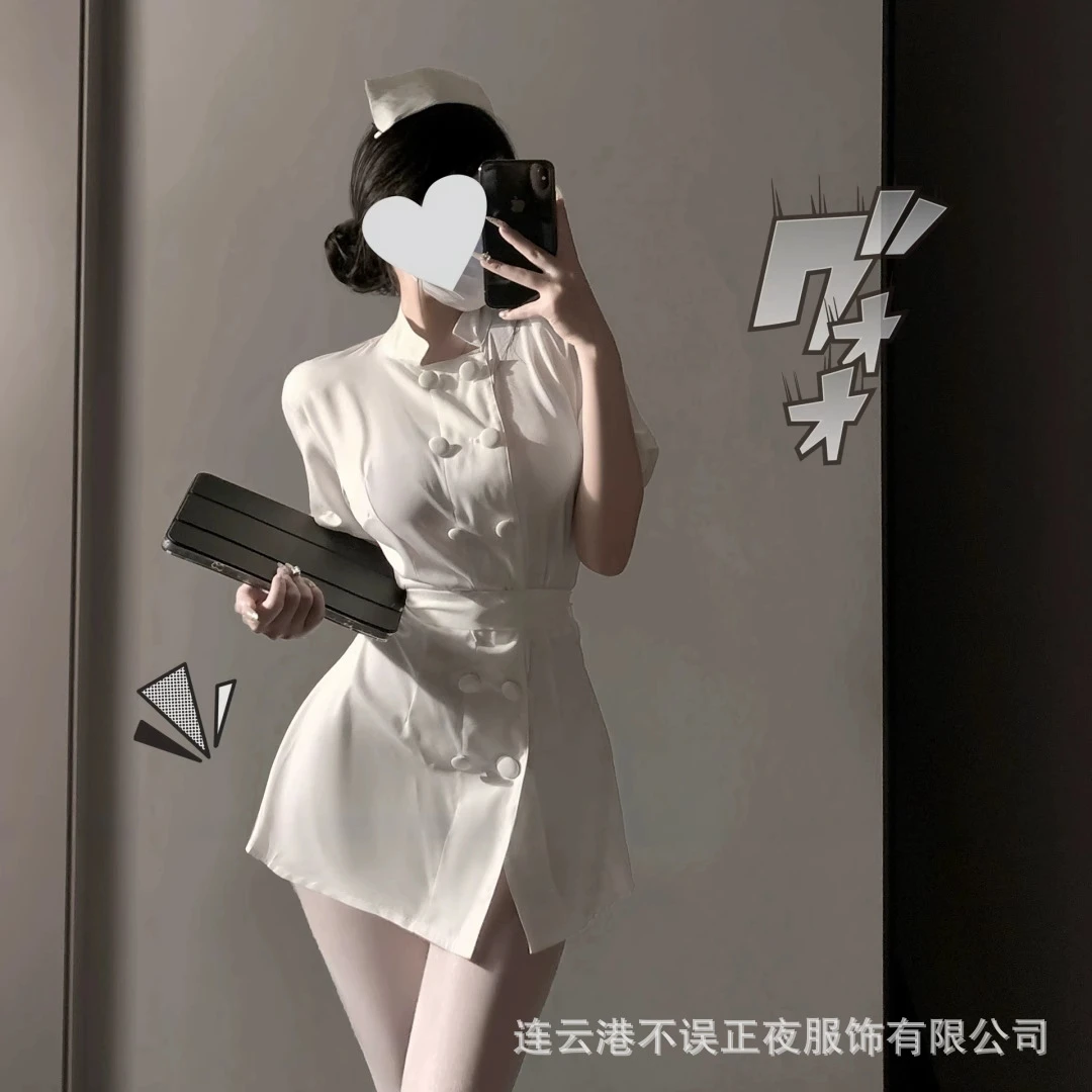 不误正夜性感护士制服纯欲圆领短裙绑带套装