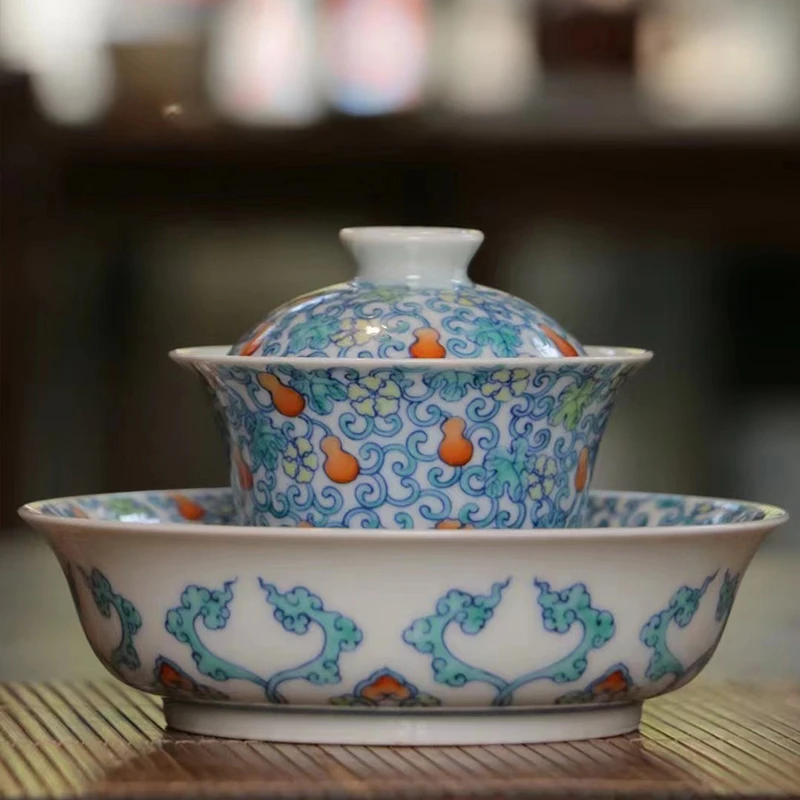 一溪山房 景德镇纯手工手绘青花斗彩陶瓷 福禄套组