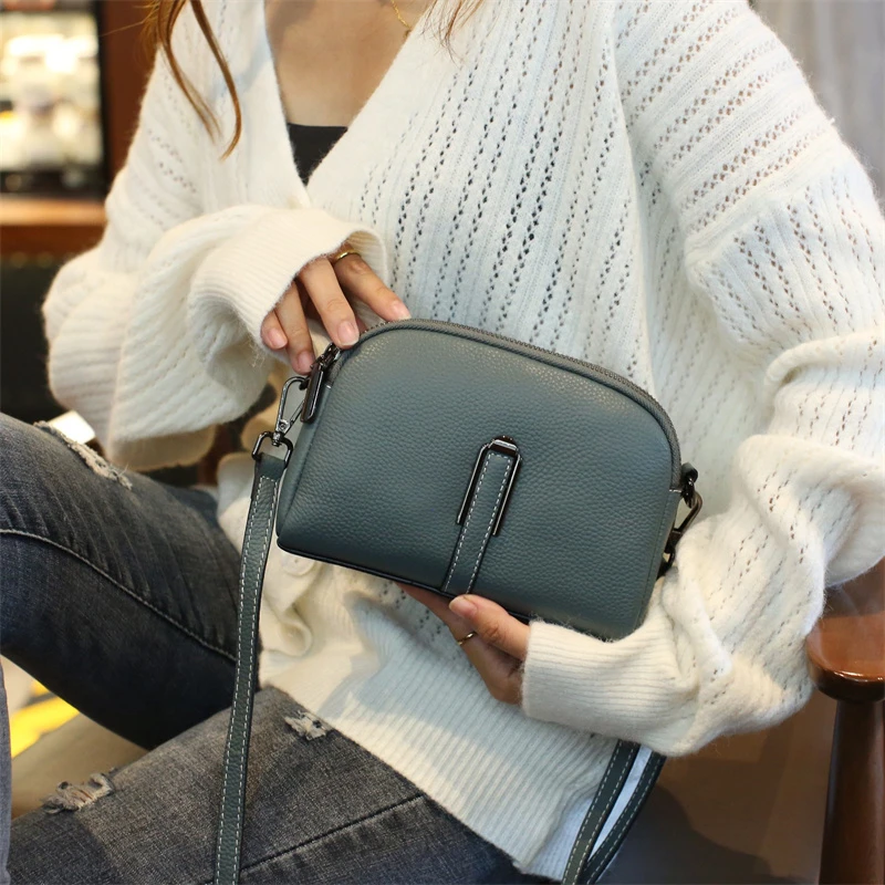 质感时尚新款头层牛皮大容量小方包单肩包女式斜挎包软皮牛皮女包