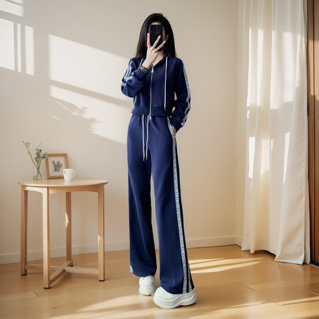 时装版气质女装高级感休闲运动套装减龄显瘦连帽外套阔腿裤两件套