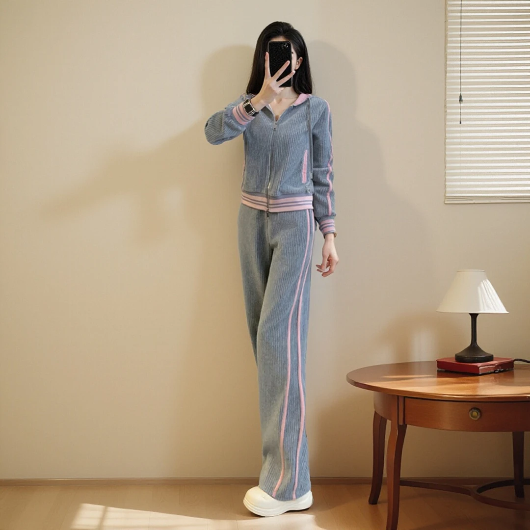 女生时尚穿搭气质森系休闲套装网红入秋一整套减龄款多巴胺两件套