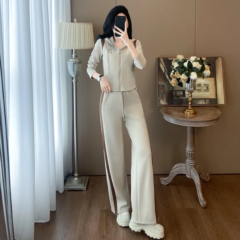 秋款气质显瘦时尚减龄运动休闲套装女2024新款爆款连帽卫衣两件套