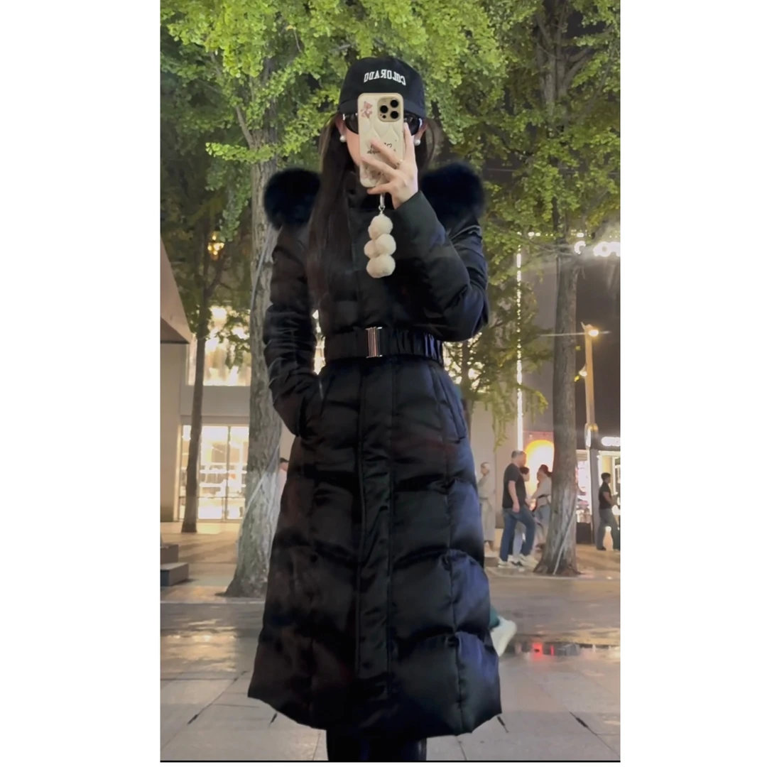 SANSAN-黑色羽绒-冬季收腰显瘦90白鸭绒狐狸毛领长短羽绒外套2.0