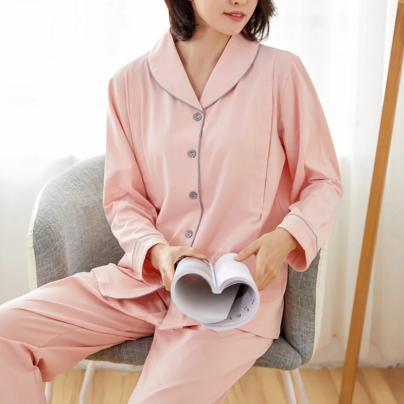 加肥大码哺乳防走光秋棉弹力莱卡棉孕妇长袖套装产前产后月子服