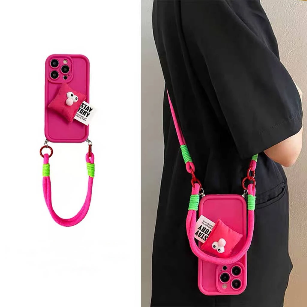 (适用苹果oppo华为vivo)立体枕头日韩ins斜挎女款挂脖全包手机壳