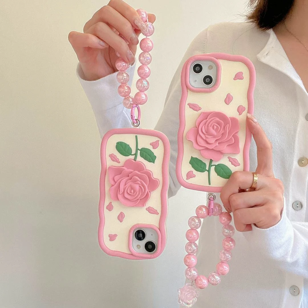 (苹果)ins立体玫瑰花iPhone13日韩少女12硅胶14promax链条手机壳