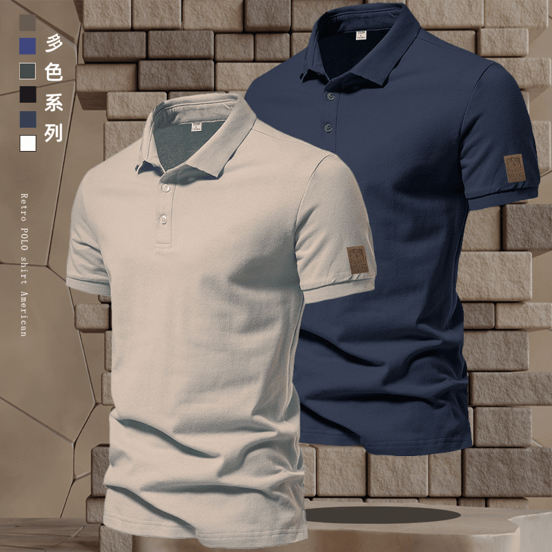 夏季POLO衫男士短袖新款休闲百搭宽松t恤修身上衣潮纯色商 务翻领