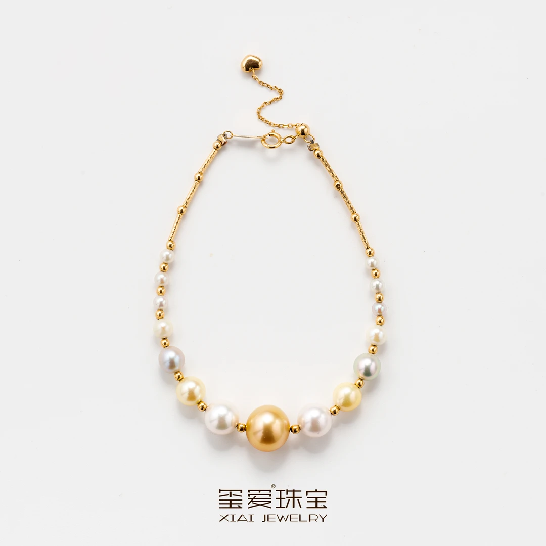 XIAI/玺爱18k金镶嵌时尚百搭精致海水珍珠手链2-10mm（DD-53013）