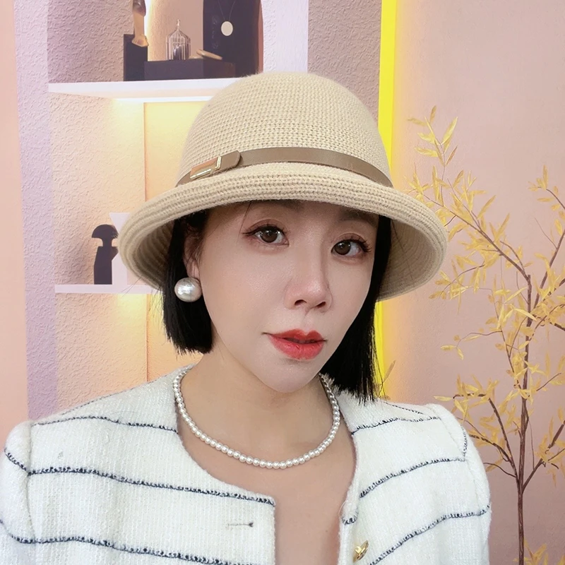 伴糖晓詹针织帽子女秋冬季名媛风圆顶优雅渔夫帽时尚百搭透气礼帽