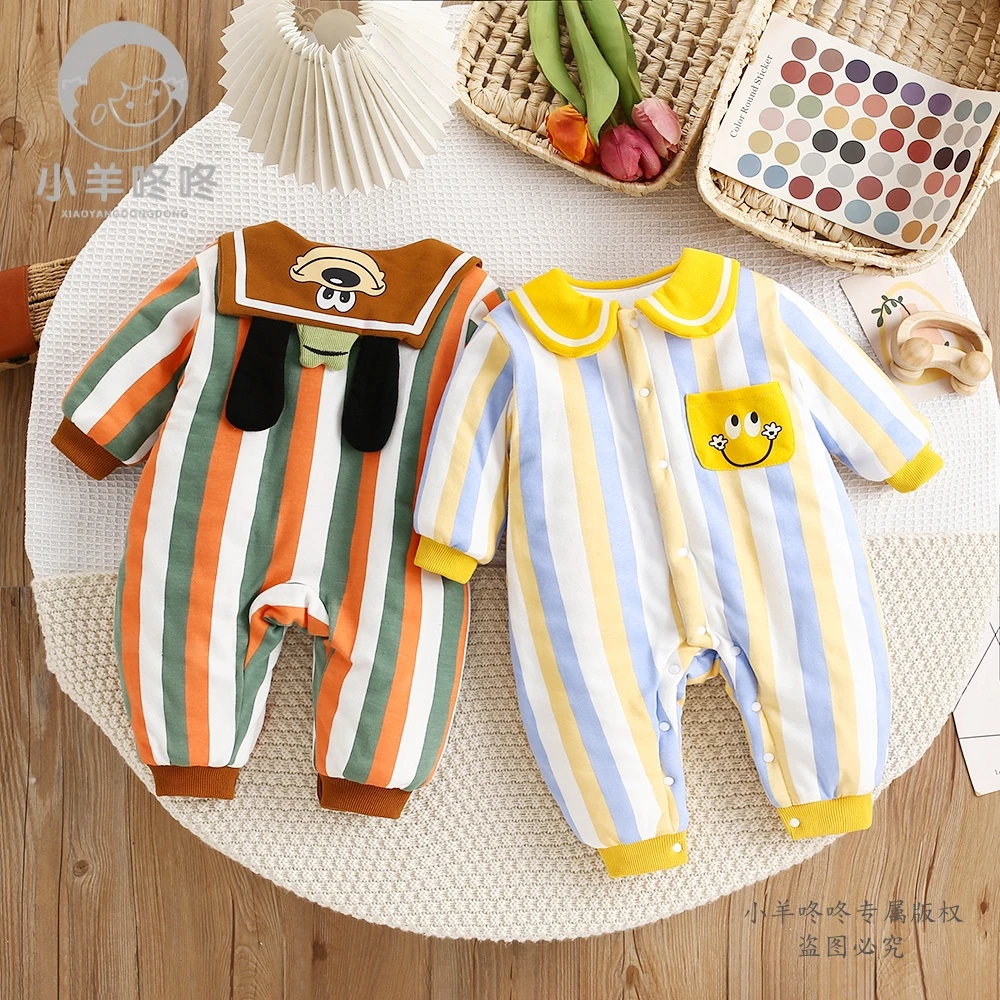 《加棉》冬款高飞狗卡通款竖条纹单兜潮萌婴幼衣服宝宝衣服童装