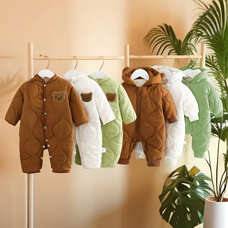 【加棉】冬款新款兔耳&立领刺绣小熊宝宝婴幼保暖连体外出服哈衣