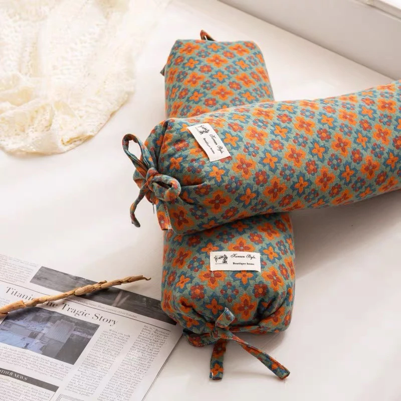 荞麦颈椎枕圆全棉双层纱圆柱糖果枕(选花型客服）